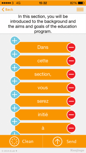 Smartphone screen showing the interface of a machine translation post-editing app