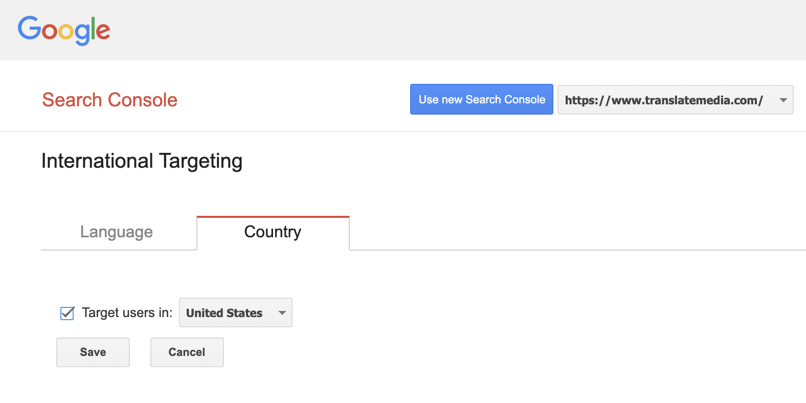 Google Search Console - International Targeting